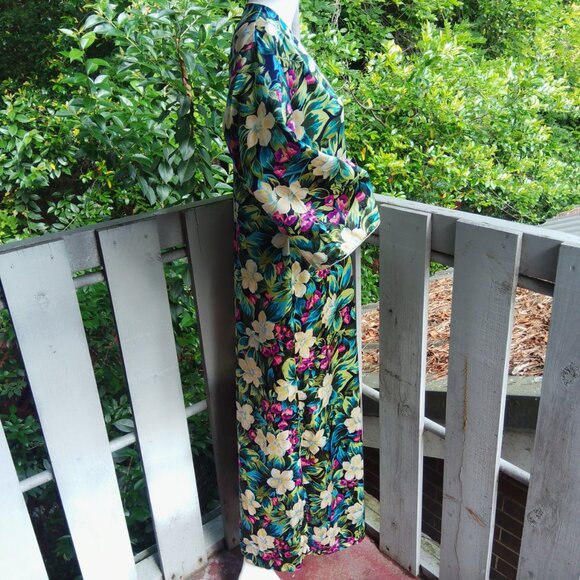 Vintage 90s Christian Dior Floral Tropical Cottagecore Satin Maxi Kaftan Dress - Picture 3 of 8